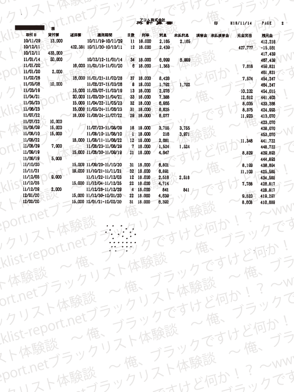 アコムの訴状(再計算書2枚目)